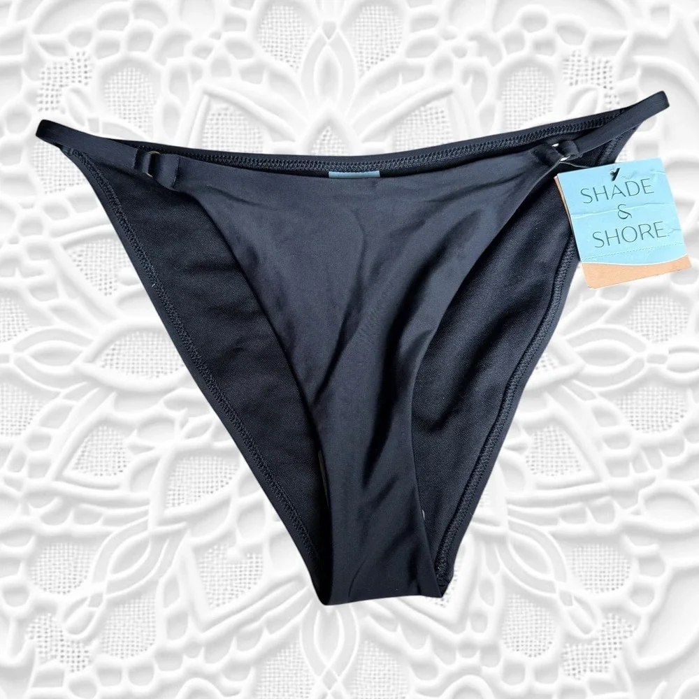 Shade & Shore - Womens Black Cheeky High Leg Bikini Bottom - Size Medium *NWT*